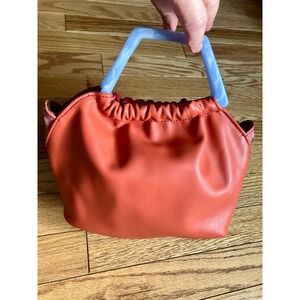 Hvisk Ruched Handbag with Acrylic Handle Colorblock Top Handle Bag